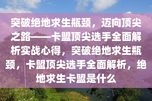 突破绝地求生瓶颈，迈向顶尖之路——卡盟顶尖选手全面解析实战心得，突破绝地求生瓶颈，卡盟顶尖选手全面解析，绝地求生卡盟是什么