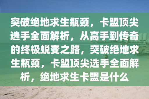 突破绝地求生瓶颈，卡盟顶尖选手全面解析，从高手到传奇的终极蜕变之路，突破绝地求生瓶颈，卡盟顶尖选手全面解析，绝地求生卡盟是什么