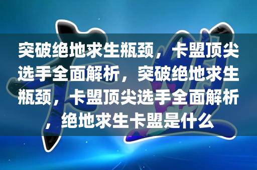 突破绝地求生瓶颈，卡盟顶尖选手全面解析，突破绝地求生瓶颈，卡盟顶尖选手全面解析，绝地求生卡盟是什么