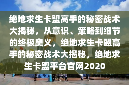 绝地求生卡盟高手的秘密战术大揭秘，从意识、策略到细节的终极奥义，绝地求生卡盟高手的秘密战术大揭秘，绝地求生卡盟平台官网2020