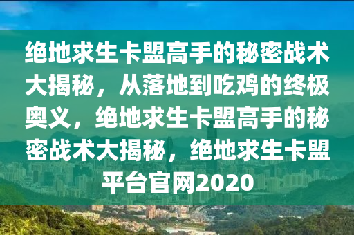 绝地求生卡盟高手的秘密战术大揭秘，从落地到吃鸡的终极奥义，绝地求生卡盟高手的秘密战术大揭秘，绝地求生卡盟平台官网2020