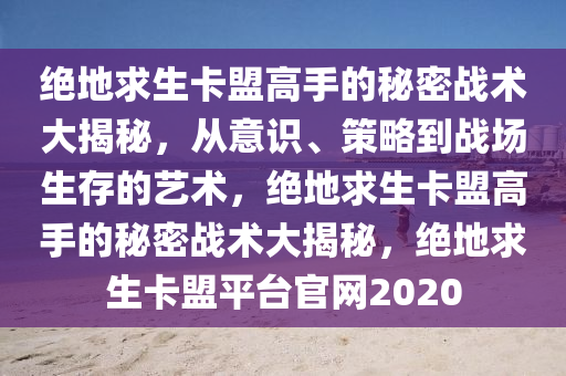 绝地求生卡盟高手的秘密战术大揭秘，从意识、策略到战场生存的艺术，绝地求生卡盟高手的秘密战术大揭秘，绝地求生卡盟平台官网2020