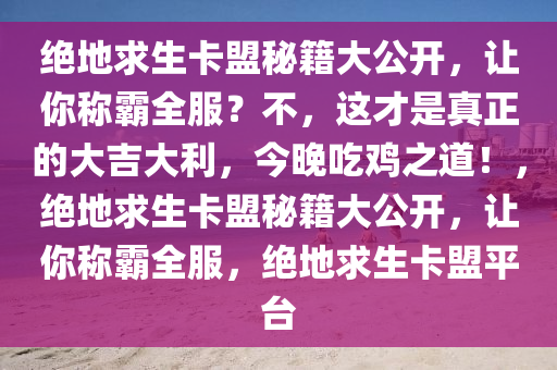 绝地求生卡盟秘籍大公开，让你称霸全服？不，这才是真正的大吉大利，今晚吃鸡之道！，绝地求生卡盟秘籍大公开，让你称霸全服，绝地求生卡盟平台