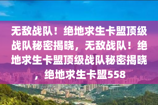 无敌战队！绝地求生卡盟顶级战队秘密揭晓，无敌战队！绝地求生卡盟顶级战队秘密揭晓，绝地求生卡盟558