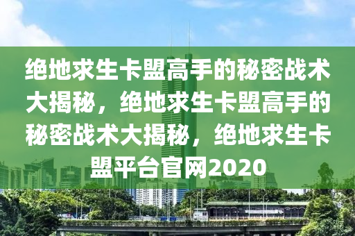 绝地求生卡盟高手的秘密战术大揭秘，绝地求生卡盟高手的秘密战术大揭秘，绝地求生卡盟平台官网2020
