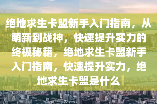 绝地求生卡盟新手入门指南，从萌新到战神，快速提升实力的终极秘籍，绝地求生卡盟新手入门指南，快速提升实力，绝地求生卡盟是什么