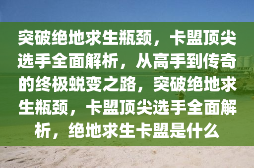 突破绝地求生瓶颈，卡盟顶尖选手全面解析，从高手到传奇的终极蜕变之路，突破绝地求生瓶颈，卡盟顶尖选手全面解析，绝地求生卡盟是什么