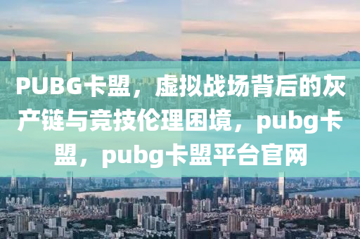 PUBG卡盟，虚拟战场背后的灰产链与竞技伦理困境，pubg卡盟，pubg卡盟平台官网