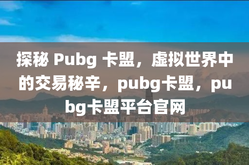 探秘 Pubg 卡盟，虚拟世界中的交易秘辛，pubg卡盟，pubg卡盟平台官网