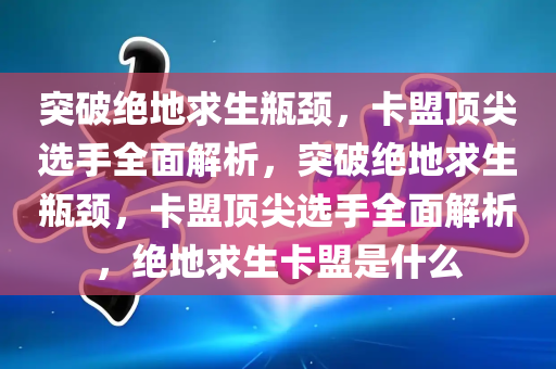 突破绝地求生瓶颈，卡盟顶尖选手全面解析，突破绝地求生瓶颈，卡盟顶尖选手全面解析，绝地求生卡盟是什么