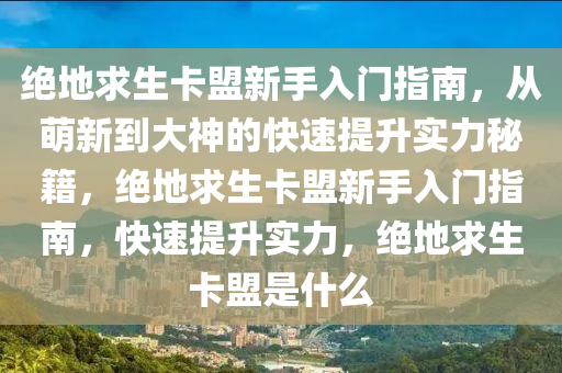 绝地求生卡盟新手入门指南，从萌新到大神的快速提升实力秘籍，绝地求生卡盟新手入门指南，快速提升实力，绝地求生卡盟是什么