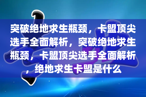 突破绝地求生瓶颈，卡盟顶尖选手全面解析，突破绝地求生瓶颈，卡盟顶尖选手全面解析，绝地求生卡盟是什么