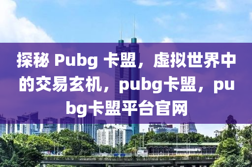 探秘 Pubg 卡盟，虚拟世界中的交易玄机，pubg卡盟，pubg卡盟平台官网