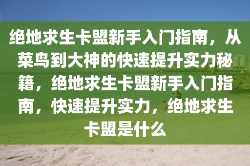 绝地求生卡盟新手入门指南，从菜鸟到大神的快速提升实力秘籍，绝地求生卡盟新手入门指南，快速提升实力，绝地求生卡盟是什么