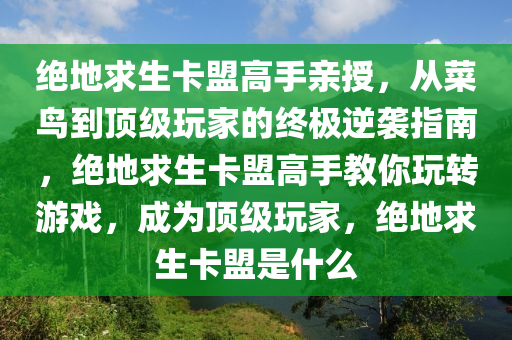 绝地求生卡盟高手亲授，从菜鸟到顶级玩家的终极逆袭指南，绝地求生卡盟高手教你玩转游戏，成为顶级玩家，绝地求生卡盟是什么