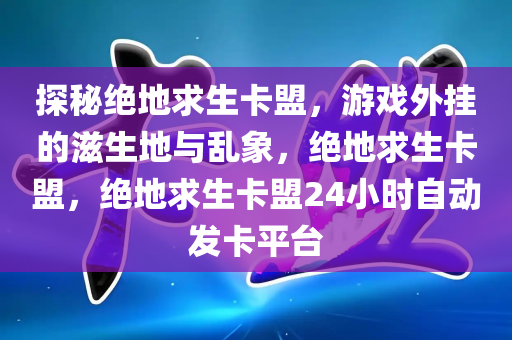 探秘绝地求生卡盟，游戏外挂的滋生地与乱象，绝地求生卡盟，绝地求生卡盟24小时自动发卡平台