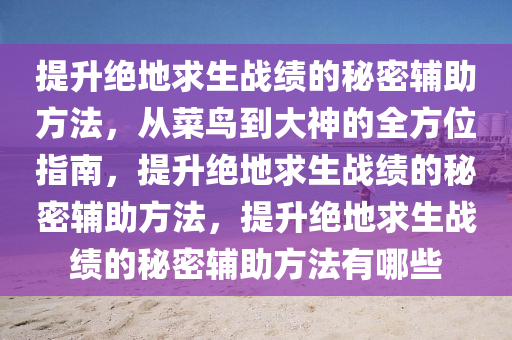 提升绝地求生战绩的秘密辅助方法，从菜鸟到大神的全方位指南，提升绝地求生战绩的秘密辅助方法，提升绝地求生战绩的秘密辅助方法有哪些
