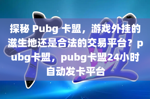 探秘 Pubg 卡盟，游戏外挂的滋生地还是合法的交易平台？pubg卡盟，pubg卡盟24小时自动发卡平台