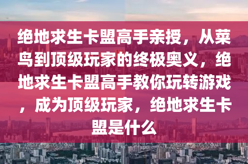 绝地求生卡盟高手亲授，从菜鸟到顶级玩家的终极奥义，绝地求生卡盟高手教你玩转游戏，成为顶级玩家，绝地求生卡盟是什么
