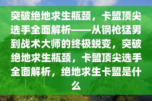 突破绝地求生瓶颈，卡盟顶尖选手全面解析——从钢枪猛男到战术大师的终极蜕变，突破绝地求生瓶颈，卡盟顶尖选手全面解析，绝地求生卡盟是什么