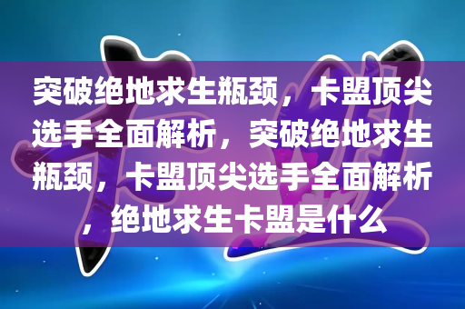 突破绝地求生瓶颈，卡盟顶尖选手全面解析，突破绝地求生瓶颈，卡盟顶尖选手全面解析，绝地求生卡盟是什么