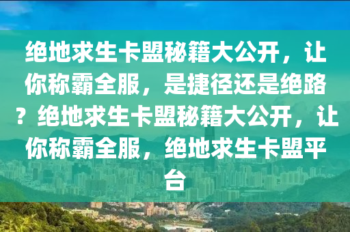 绝地求生卡盟秘籍大公开，让你称霸全服，是捷径还是绝路？绝地求生卡盟秘籍大公开，让你称霸全服，绝地求生卡盟平台